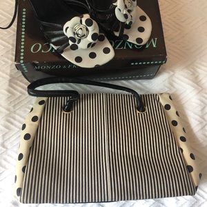 🌸NWT Black & White Striped & Polka Dot purse!